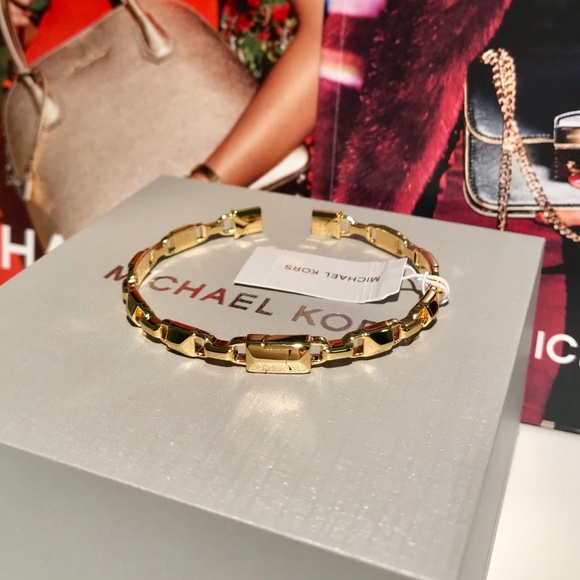 🎁 NWT $225 MICHAEL KORS Mercer Link 14K Gold Cuff - Picture 7 of 8